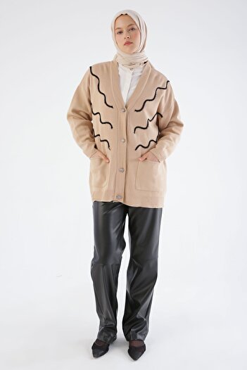 ALLDAY Beige Tassel Embroidered V-Neck Knitwear Cardigan