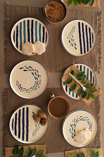 Kevin Seramik Marin Set of 6 Special Design Handmade Stackable Cake Plates