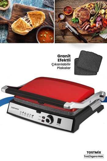 GOLDMASTER Tostmix Bright Red Stainless Steel 2000 W Granite Removable Plate Toaster and Grill Machine