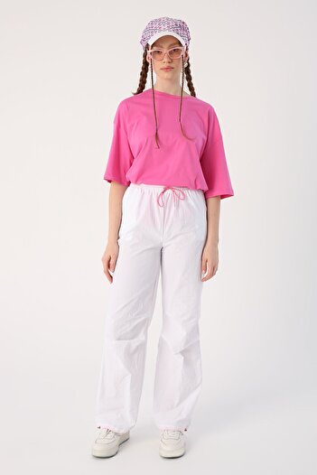 ALLDAY White Parachute Fabric Pleated Detailed Gathered Leg Trousers