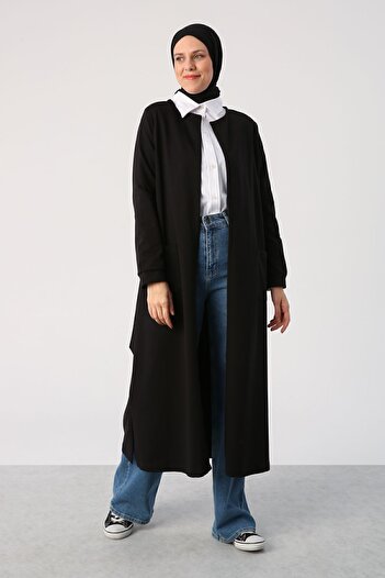 ALLDAY Black Belted Pocket Crew Neck Long Cardigan