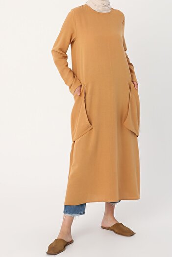 ALLDAY Mustard Casual Linen Tunic with Side Pockets