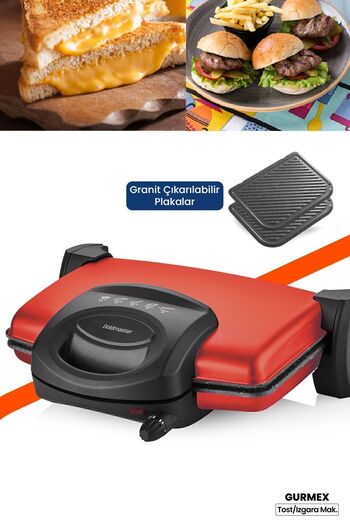 GOLDMASTER Gurmex Bright Red 1750 Watt Granite 5 Level Heat Adjustable Toaster and Grill Machine