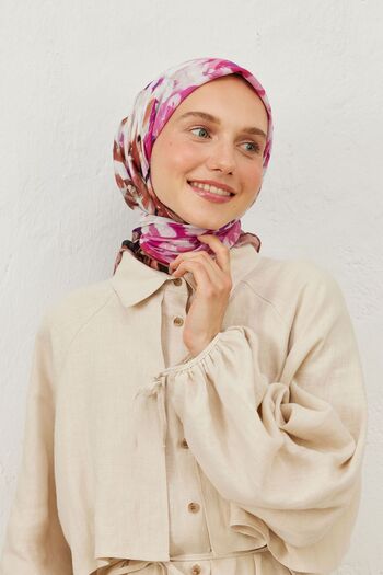 Fresh Orchid Patterned Cotton Voile Scarf - Spring Flora