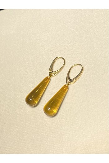 Amber by Mazukna Bal Rengi Damla Kesim Kehribar Küpe, 925 Gümüş Altın Kaplama Kilit, Genç, Yetişkin, Sertifikalı