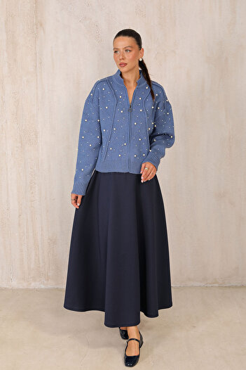Melike Tatar 32-7007 Model Blue Pearl Knitwear Cardigan