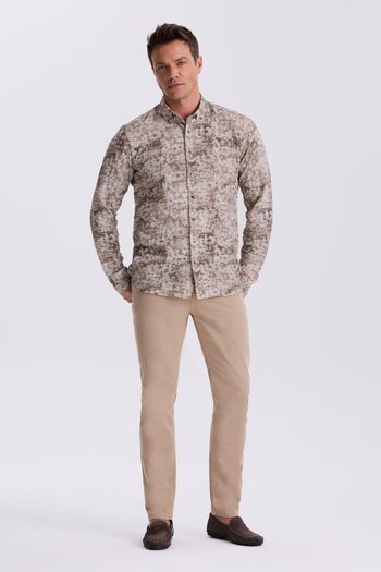 Jakamen Coffee Patterned Button Collar Comfort Fit Shirt