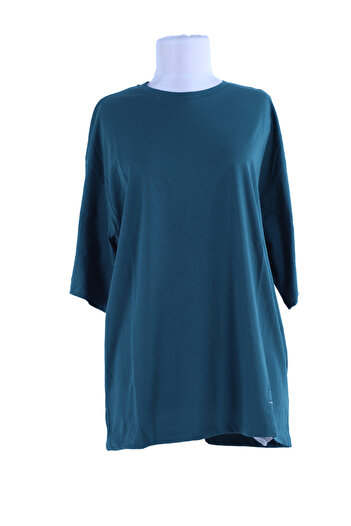 Plistre Petrol Blue 2096 Personality Plain Boyfriend Oversize Basic T-Shirt