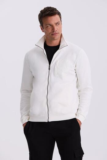Jakamen Ecru Slim Fit Zippered Cotton Lycra Tracksuit Top