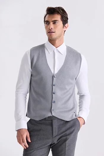 Jakamen Gray Slim Fit Buttoned Knitwear Vest