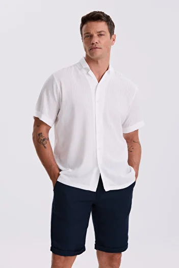 Jakamen White Classic Fit Apache Collar Casual Short Sleeve Shirt
