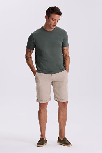 Jakamen Khaki 100% Cotton Slim Fit Crew Neck Basic T-Shirt