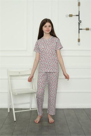 Akbeniz Girl's Combed Cotton Pajamas Set - Model 20409