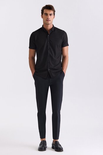 Jakamen Μαύρο Slim Fit πουκάμισο με κουμπιά γιακά