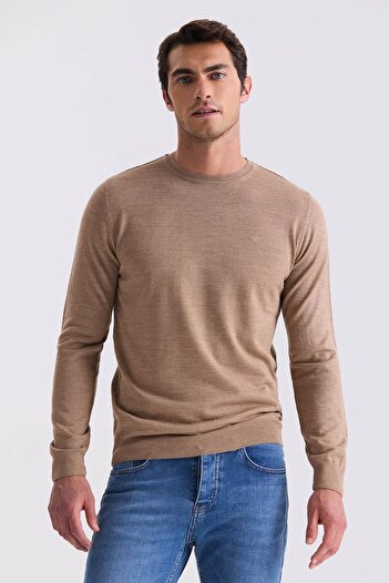 Jakamen Camel Regular Fit Crew Neck Knitwear Sweater