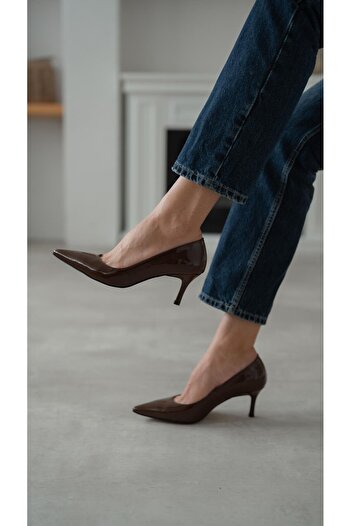 ECENİN BUTİĞİ Brant Brown Patent Leather Genuine Leather Heeled Shoes