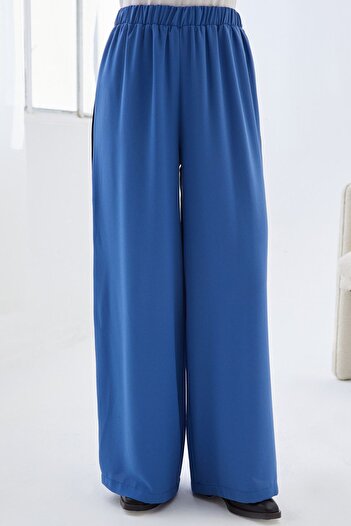 QANU Elastic Waist Crepe Trousers Indigo Loose Fit