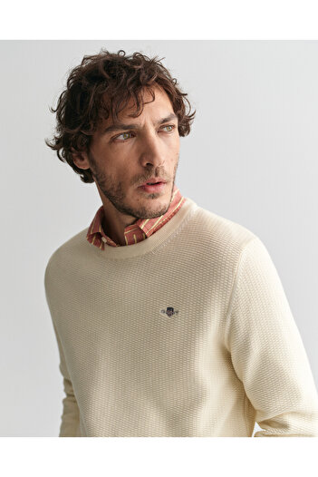 Gant Erkek Krem Regular Fit Bisiklet Yaka Kazak