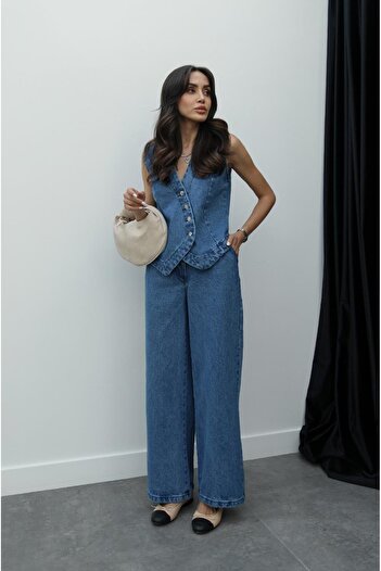 Havoş Blue Denim Vest Jean Set