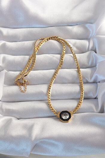 ENDALİFE En6S- 316L Steel Special Series Gold Color Crushed Chain Zircon Stone Enamel Serenay Necklace
