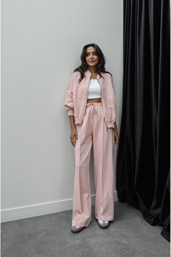 Havoş Faye Powder Zippered Sweatshirt and Tracksuit Set