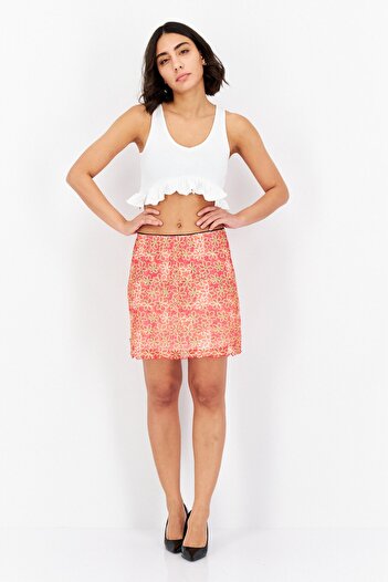 Misfit Women Regular Fit Floral Print Mini Skirt, Orange