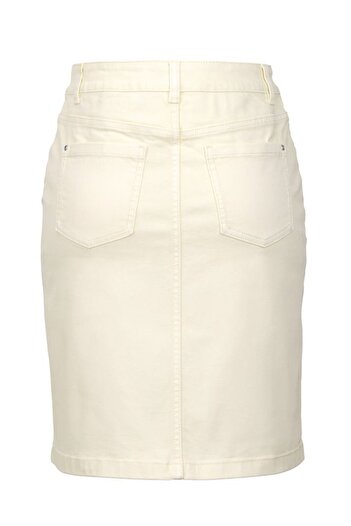 Tchibo Women Solid Denim Mini Skirt, Cream