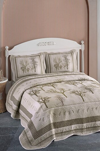 FAVORA Coverlet Palmira Double Quilted Bedspread Set - Dark Brown