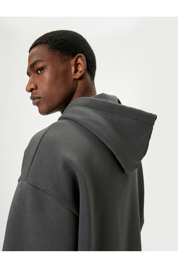 Koton Oversize φούτερ με κουκούλα Basic μακρυμάνικο καγκουρό τσέπη με λεπτομέρεια