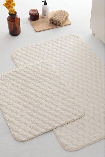 FAVORA Rabbit Hair Honeycomb Pattern 2-Piece Floor Mat Set - Cream