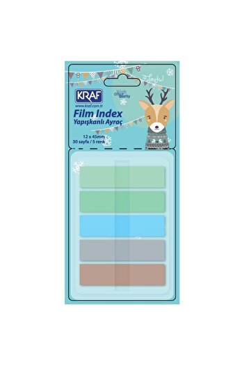 KRAF Pop-Up Yapışkanlı Şeffaf Film İndex 5 Renk x 30 Yaprak 12x45mm