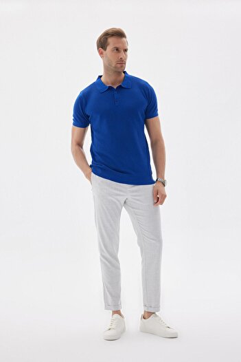 odelon Men's Saks Knitwear T-Shirt - Polo Collar and Jacquard Detail