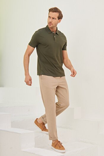 odelon Men's Khaki Polo Collar T-Shirt - Basic Regular Fit