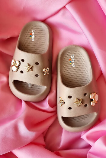 Akınal Bella Akınalbella Stone Detail Children's Thick Sole Ultra Soft Slippers E436