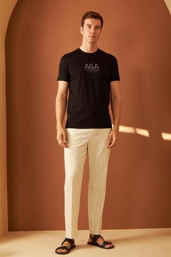 odelon Men's Black T-shirt - Comfort Fit, Printed, Mars14