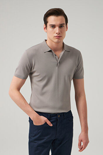 D'S Damat Ds Damat Slim Fit Gray Plain Knitted Rayon Knitted T-Shirt