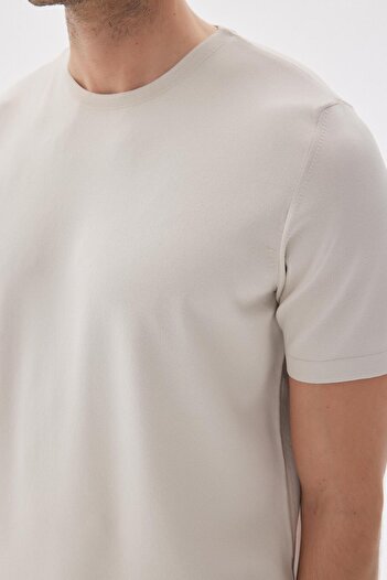 odelon Lımıted Düz Kısa Kollu Rayon Erkek Bej Triko Tişört