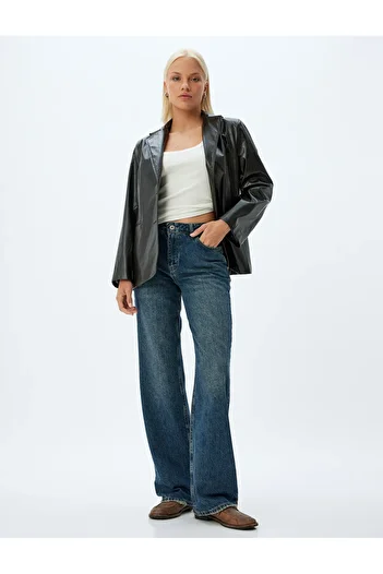 Koton Jeanshose mit geradem Bein und Knöpfen – gerade Jeans