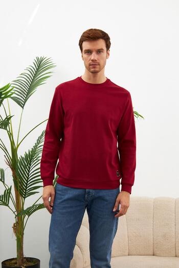 odelon Men's Claret Red Sweatshirt - Comfort Fit, Straight Cut, Mars26