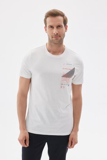 odelon Men's Ecru T-shirt - Comfort Fit, Printed, Mars16