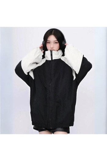 Köstebek Black Parachute Jacket with Retro White Stripe Detail