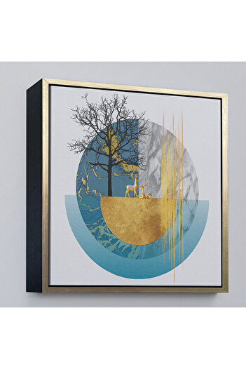 indispensablely Framed Abstract Geometry Tree and Deer Painting-8309