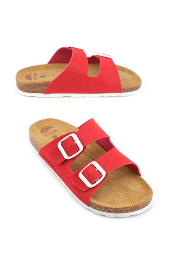 Paleng Gezer Paleng Summer Women's Insole Genuine Leather Double Buckle Adjustable Cork Sole Daily Slippers