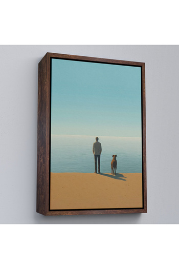 indispensablely Framed Man Contemplating on the Beach Painting-7509