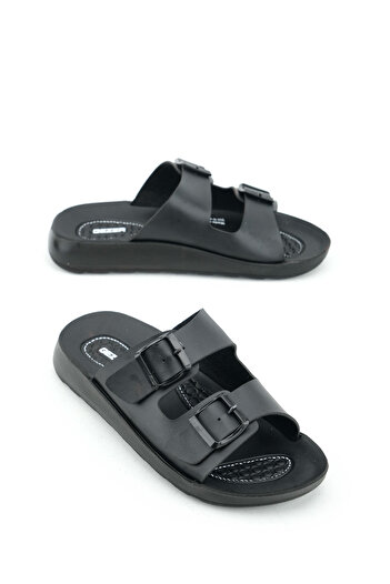 GEZER Summer Women's Comfortable Sole Faux Leather Double Buckle Adjustable Daily Slippers