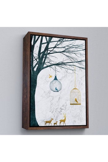 N NOXXO Painting of Deers and Birds in a Cage with Wooden Frame-7918