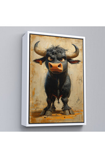 TAKI DERYASI Pictură Aggressive Bull cu cadru din lemn-7810