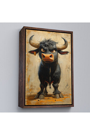 TAKI DERYASI Pictură Aggressive Bull cu cadru din lemn-7810