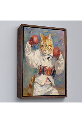 N NOXXO Cute Cat Painting with Wooden Frame and Boxing Gloves-7997
