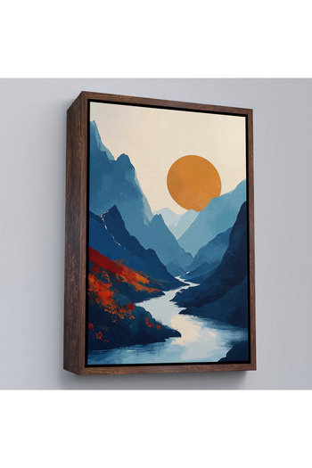 indispensablely Painting Sun Landscape between Mountains with Frame-7580